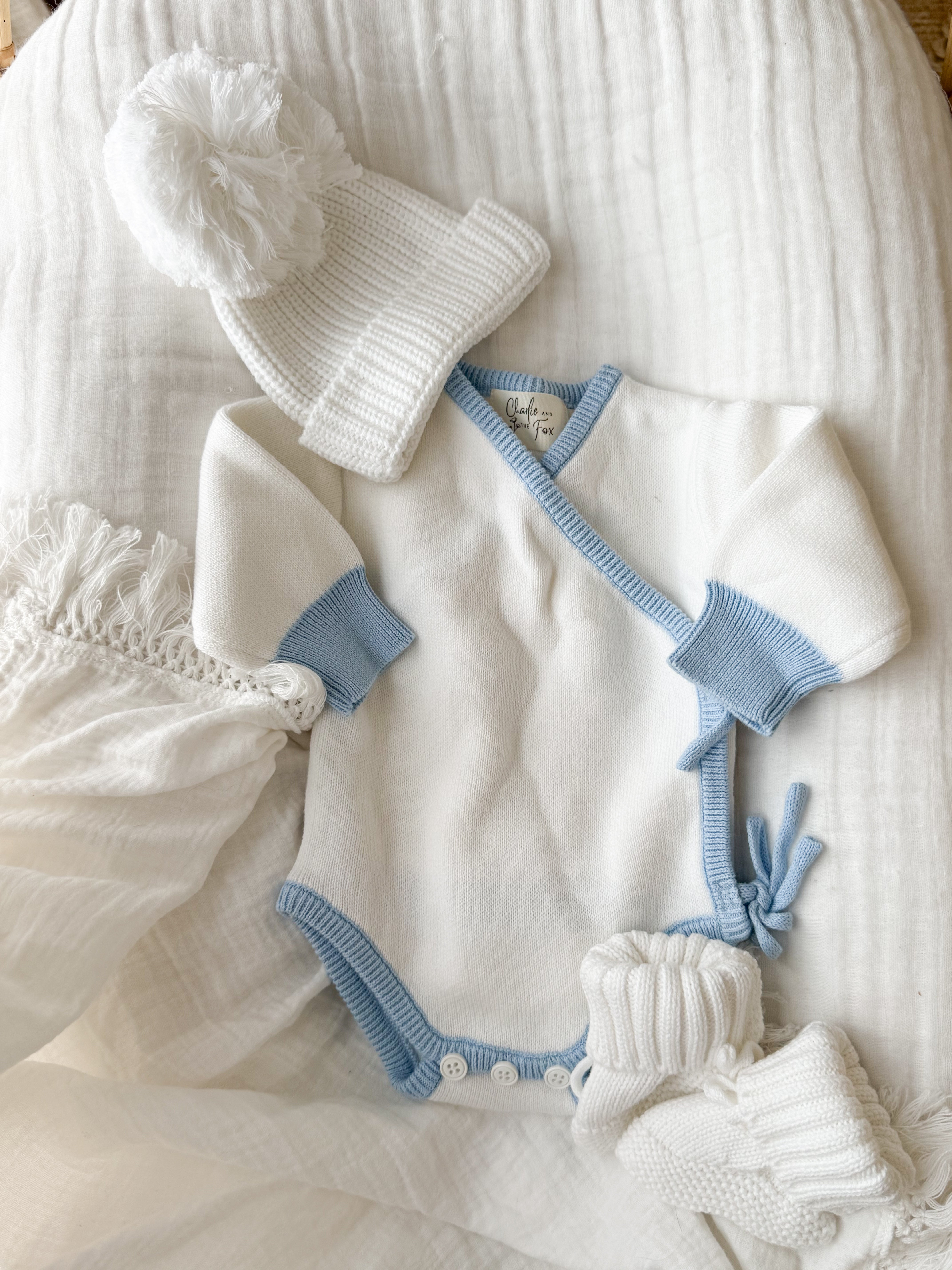 Blue Baby Boy Announcement Bundle - White Accessories