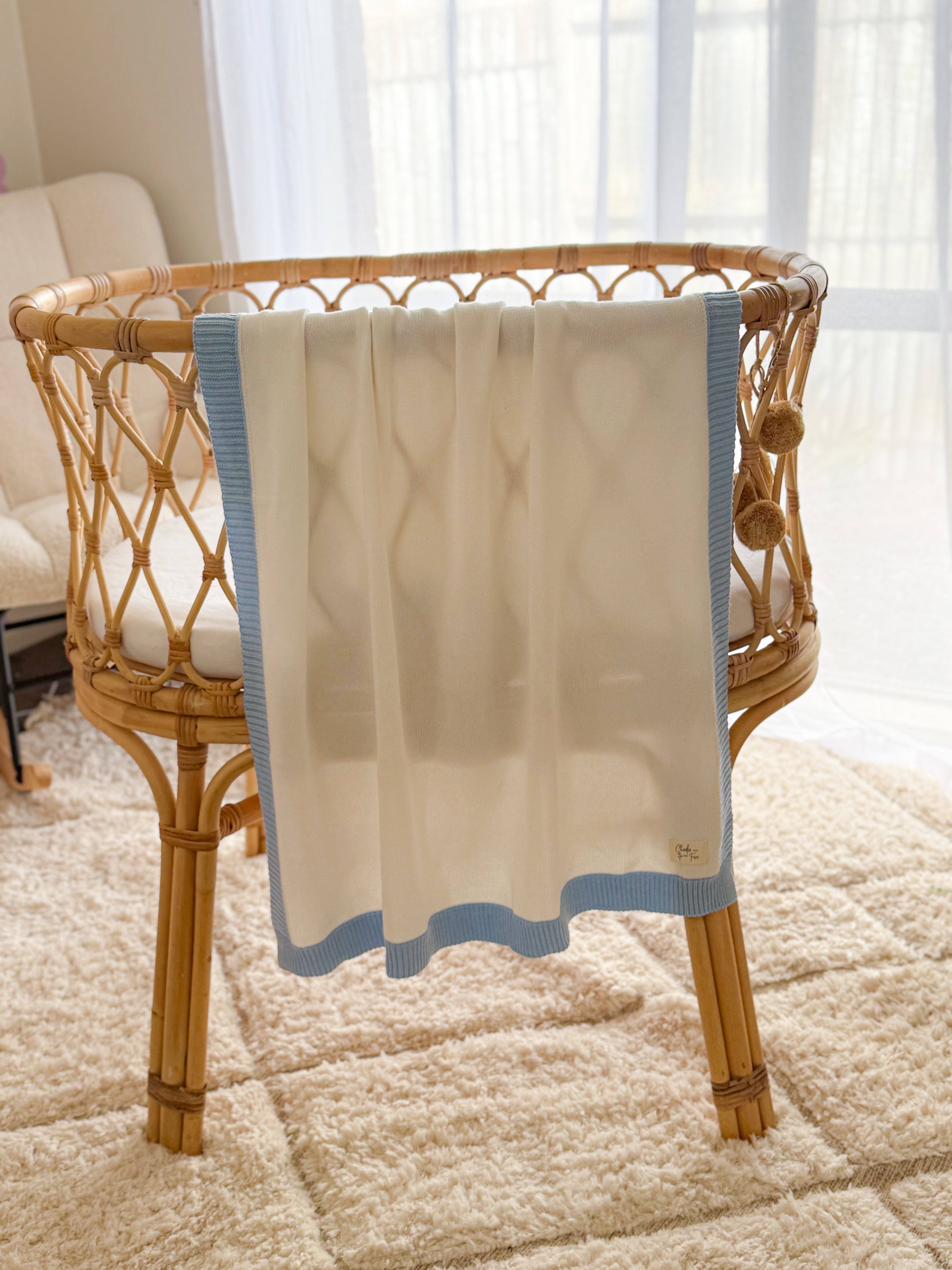 White Blanket with Blue Trim