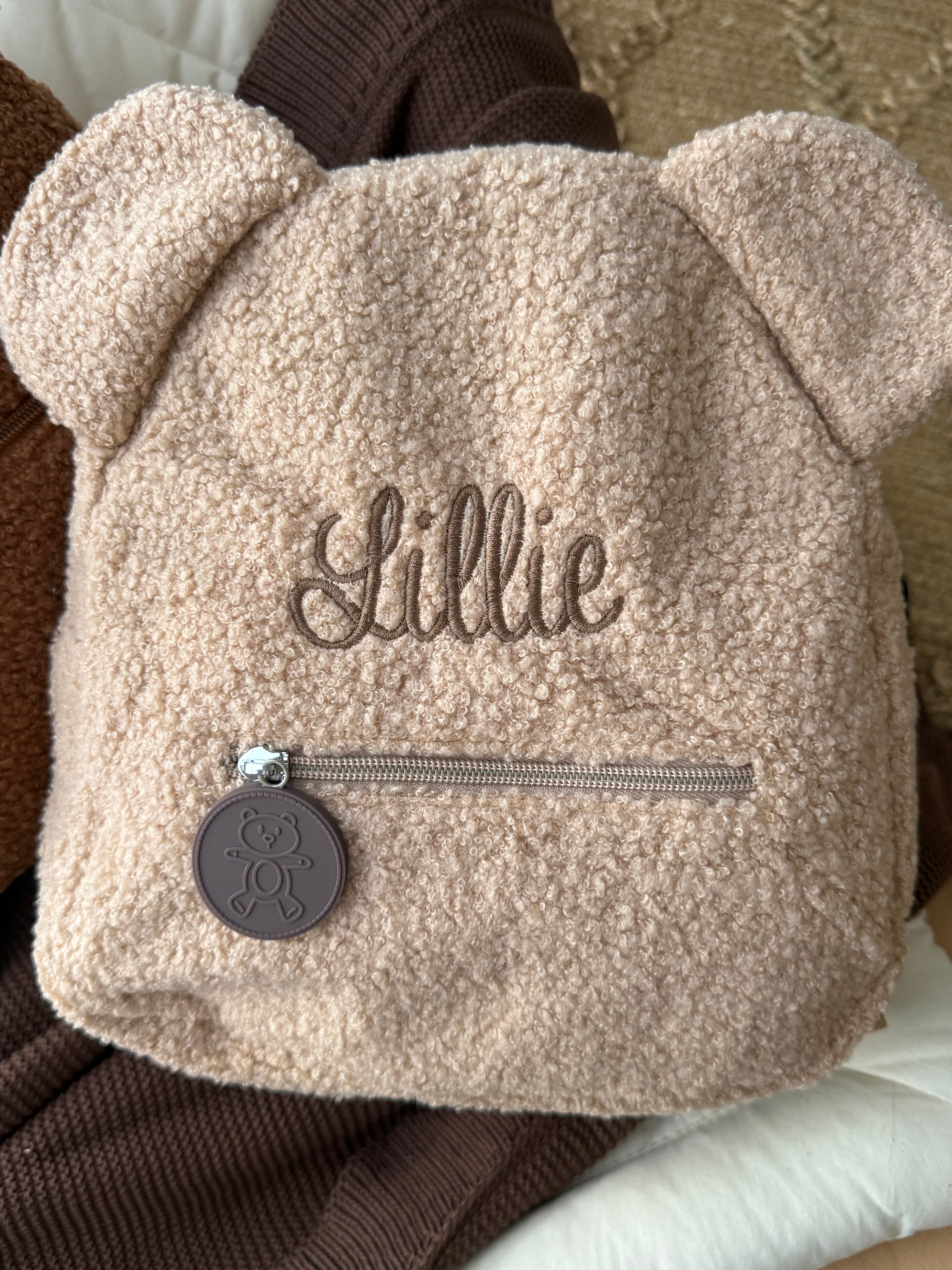 Baby Bear Beige Bouclé Backpack
